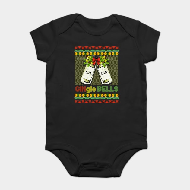 Gin-gle Bells Ugly Christmas Sweater Baby Bodysuit by creative